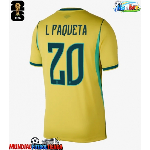 Camiseta Brasil Lucas Paqueta #20 Primera Equipación Replica Mundial 2026 mangas cortas